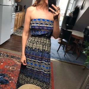 Aztec tribal strapless maxi dress